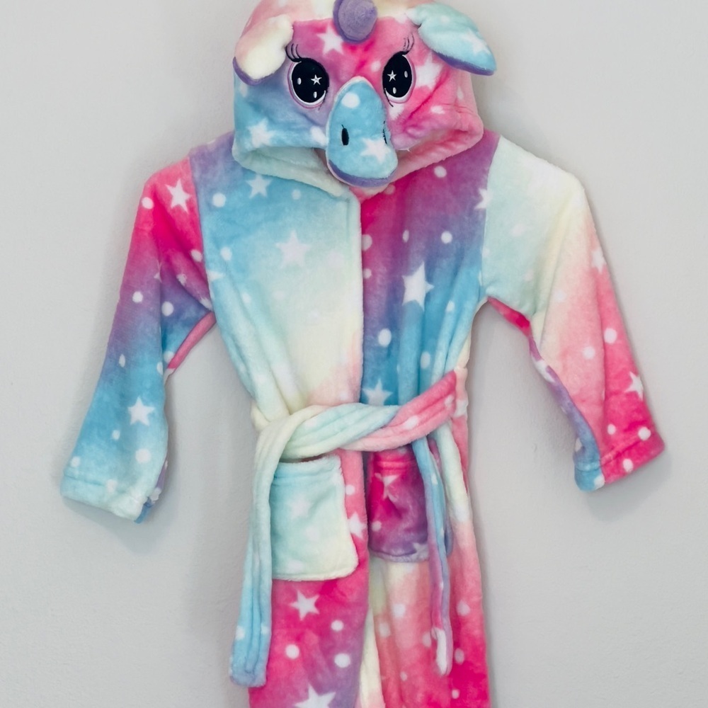 Girls Unicorn Hooded Kids Robe - Pink, Blue, White Sz 110
